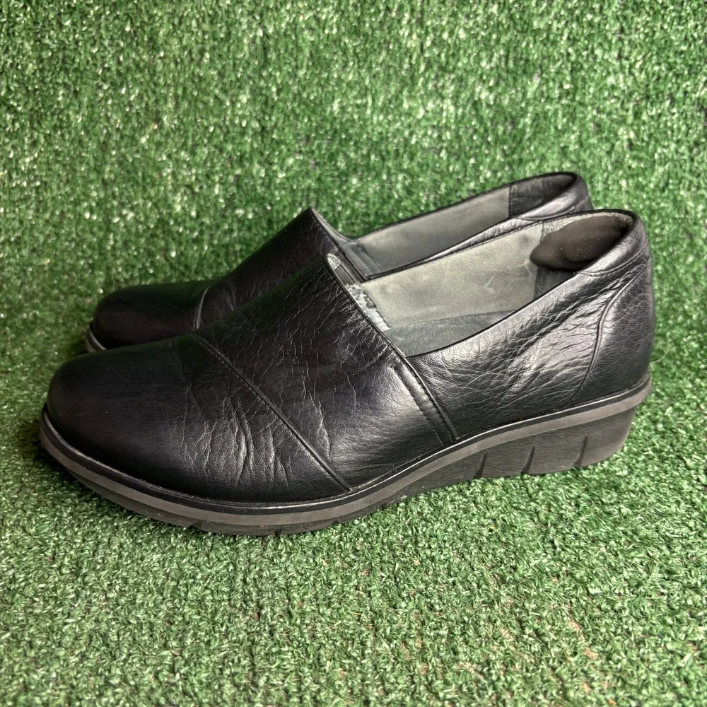 Dansko Julia Leather Slip On Comfort Elastic Wedge Clog Black Women Size 7.5-8